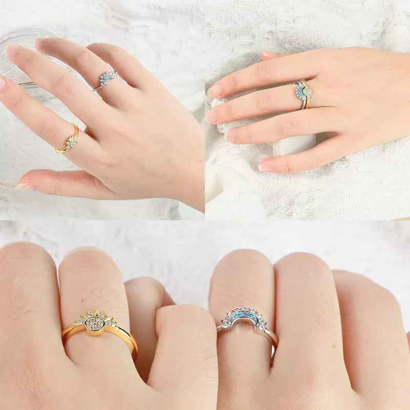 Sun and Moon Ring Set Stackable Rings for Women Adjustable Celestial Jewelry