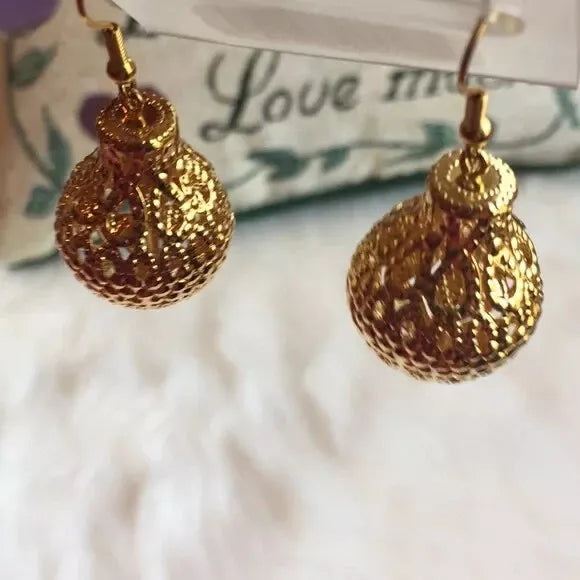 New Gold Plated Bell Style Round Dangling Shiny Earrings. Women's Fashion.