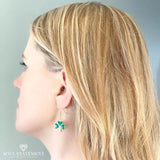 Shamrock Green Dangle Earrings: 4-Leaf Clover Dangling Earrings for Women