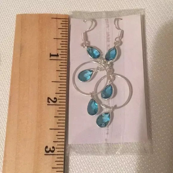 New Swiss Blue Topaz Long Dangling Earrings. Women's Fashion Accessories.