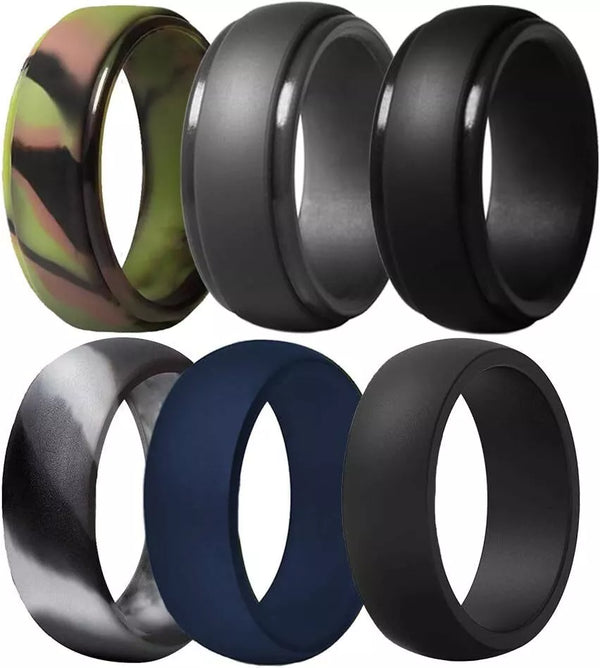 NEW Men's Silicone Wedding Ring 6-Pack Breathable and Durable Rubber Bands