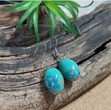 New E296 Hand-Painted Robin's Egg Beaded Drop Earrings. Women's Fashion.