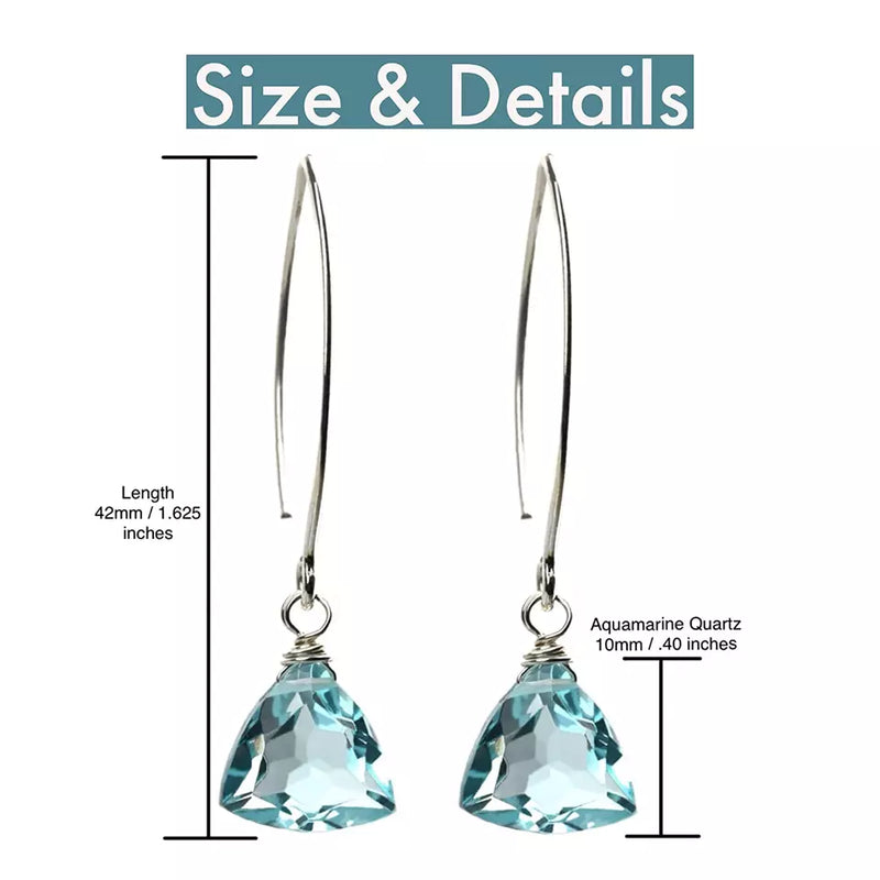 NWT Handmade Dangle Earrings for Women - Aquamarine Blue Quartz Sterling Silver Earrings