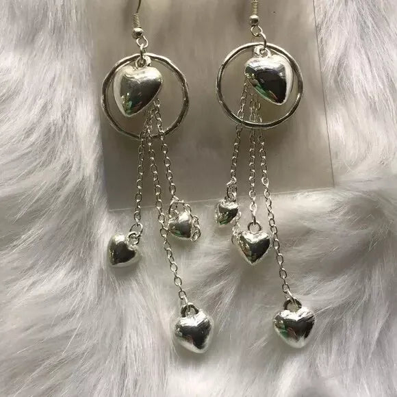 New Heart ❤️ Layer Dangling Silver-Plated Earrings. Women's Fashion Accessories.