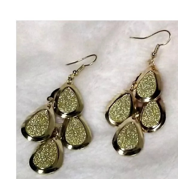 New E814 Gold Stardust Teardrop Earrings. Women's Fashion Accessories.