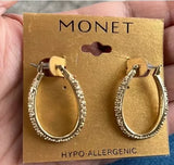 New Monet Hypo-Allergenic Oval Hoop Gold Tone Earrings. Women's Fashion.