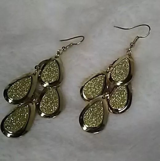 New E814 Gold Stardust Teardrop Earrings. Women's Fashion Accessories.