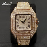 MISSFOX Ice Out Square Watch For Men Top Brand Luxury Full Diamond Men's Watches Ultra Thin Waterproof Hip Hop Clock