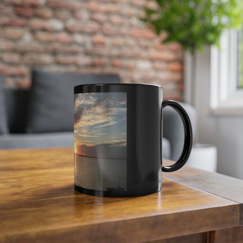 Beautiful Sunset View Design Black Coffee Cup, 11oz nature sun beach mug birthday gift holiday gifts