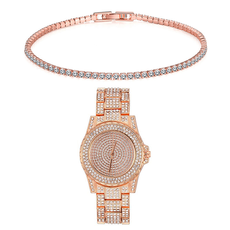 Tennis Bracelet and Watch Set in Solid 18k Rose Gold Filled