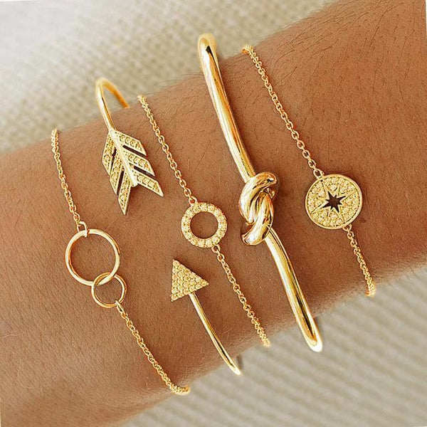 14K Gold Plating Twisted Knot Bangle Set 5 Pieces Bracelet Set