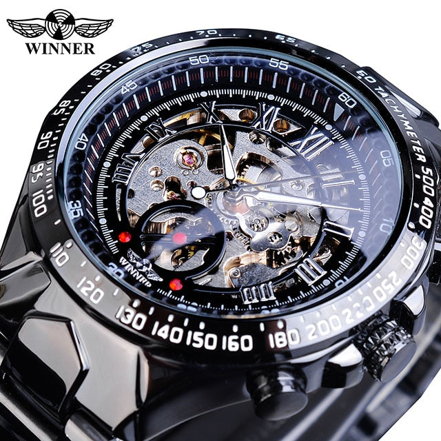 Self-Winding Mechanical Sport Design Golden Men's Stainless Steel Watch