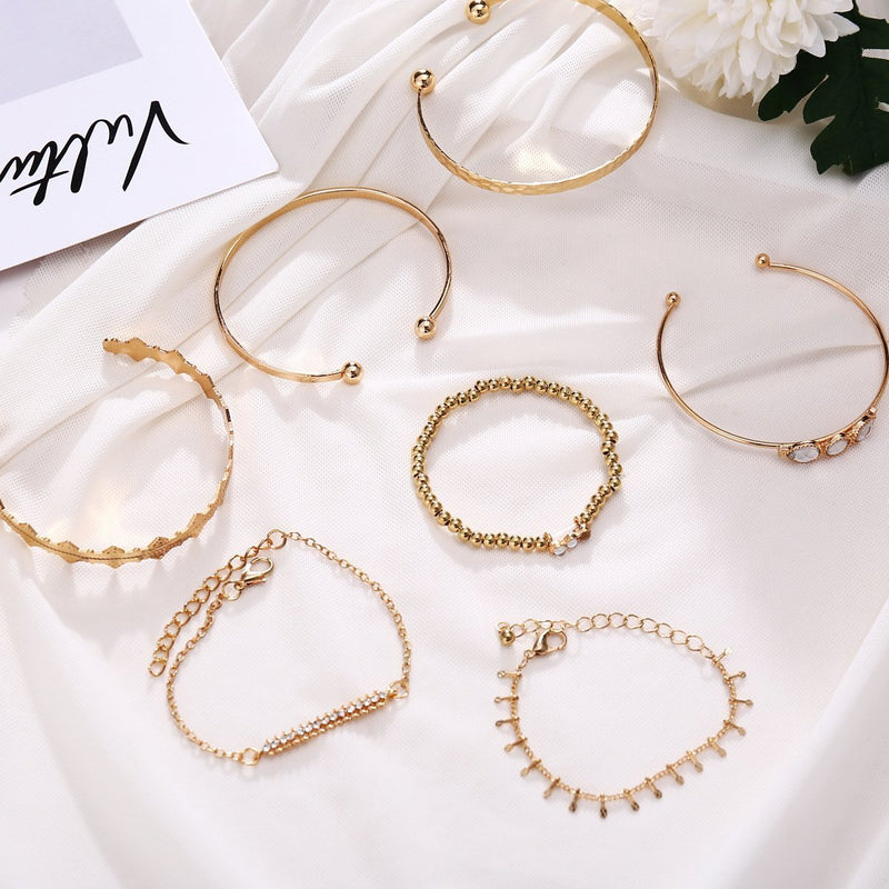 7 Piece Geometric Bangle Set With Austrian Crystals 18K Gold Plated Bracelet