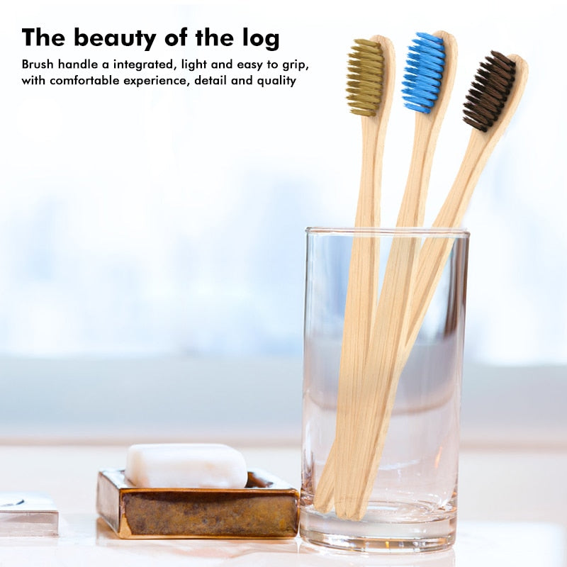 1Pc Natural Bamboo Toothbrush Flat Bamboo Handle Soft Bristle Toothbrush