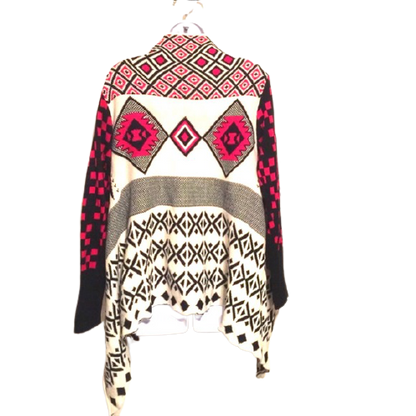 50% OFF Red White Printed Longsleeve Cardigan Sweater Size Medium Women's Ladies Fashion Winter Fall