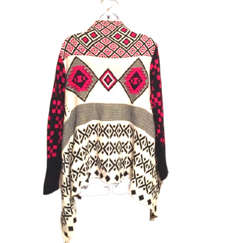 50% OFF Red White Printed Longsleeve Cardigan Sweater Size Medium Women's Ladies Fashion Winter Fall