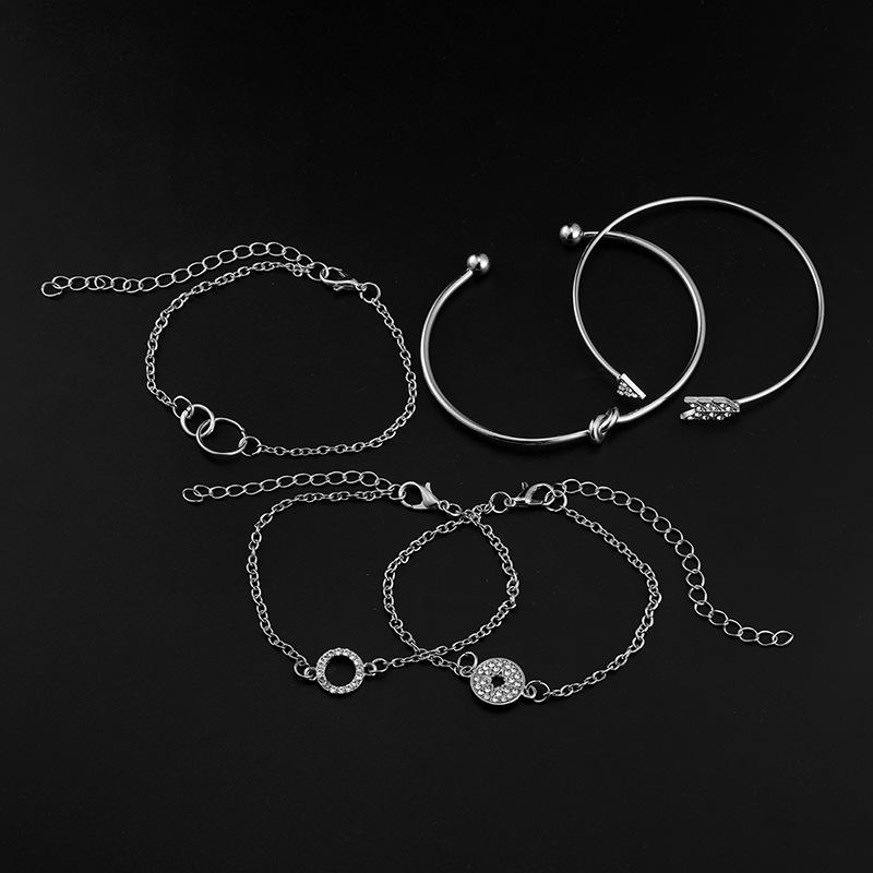 14K White Gold Plating Love Knot Circular Minimalist Bracelet Sets