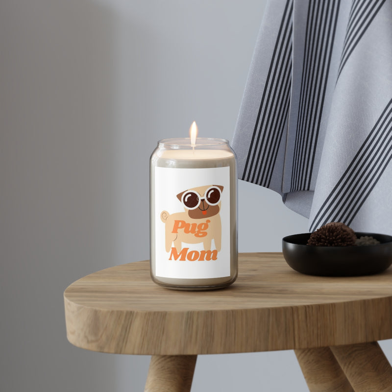 " Pug Mom " Print Dog Design Scented Candle, 13.75oz Holiday Gift Birthday Gift Comfort Spice Scent, Sea Breeze Scent, Vanilla Bean Scent Home Decor