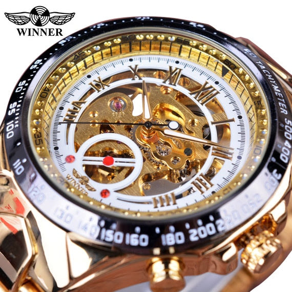 Self-Winding Mechanical Sport Design Golden Men's Stainless Steel Watch