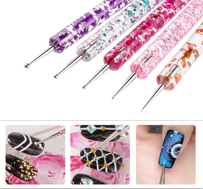 5Pcs Set UV Gel Painting Nail Art Dotting Pen Acrylic Handle Rhinestone Crystal 2 Way Brush Salon Decoration Manicure Tools Kit