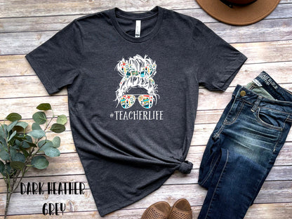 Messy Bun Teacher Life Short Sleeve Shirt