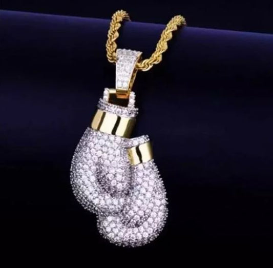 Fashion Exquisite Zircon Boxing Gloves Pendant Necklace for Men and Women