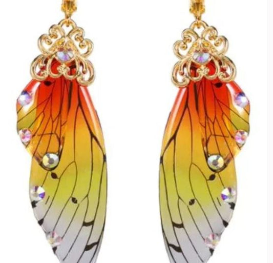 NEW Fairy Angel Wing Butterfly Clip On Earrings Red Orange Women's Fashion