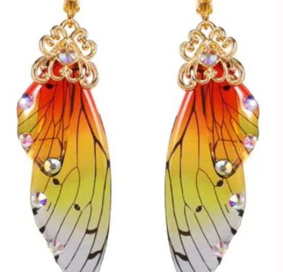 NEW Fairy Angel Wing Butterfly Clip On Earrings Red Orange Women's Fashion