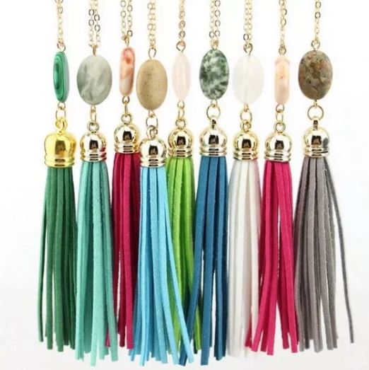 NWT New Long Tassel Necklace w/ Oval Gemstone. Women's Fashion Jewelry