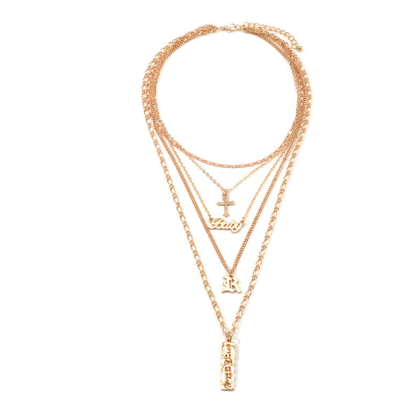 Baby Cross 5 Piece Layered Necklace Set in 18K Gold Plated