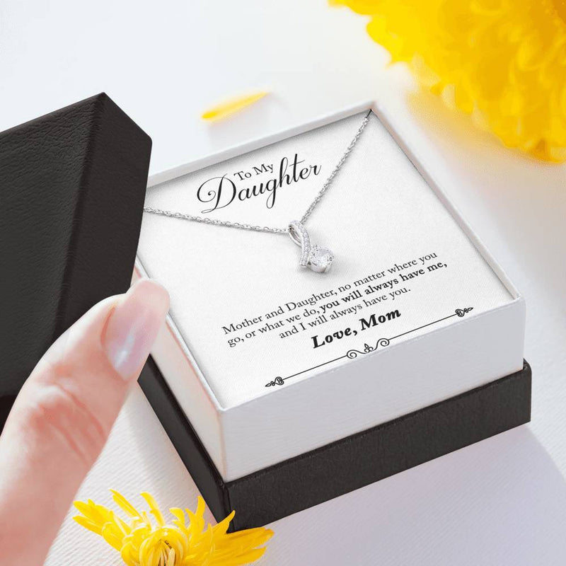 CARD#40-" To My Daughter " 18K White Gold Plated Ribbon Love Necklace made with Crystals