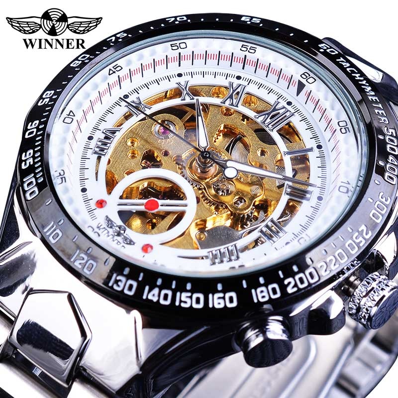 Self-Winding Mechanical Sport Design Golden Men's Stainless Steel Watch