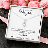 CARD#40-" To My Daughter " 18K White Gold Plated Ribbon Love Necklace made with Crystals