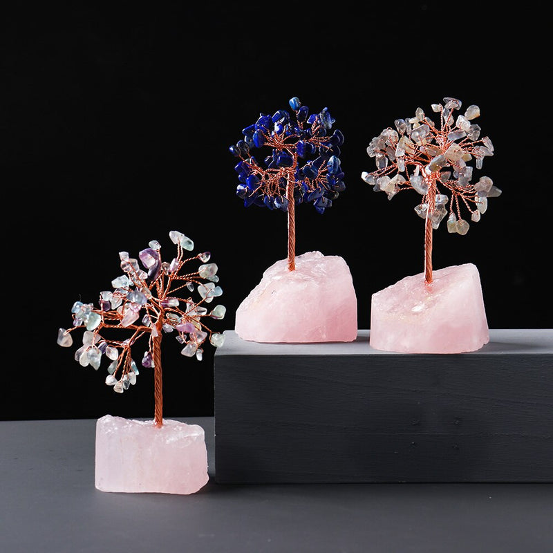 1PC Natural crystal rubble fortune tree Rough Crystal flower tree Irregular Rose quartz