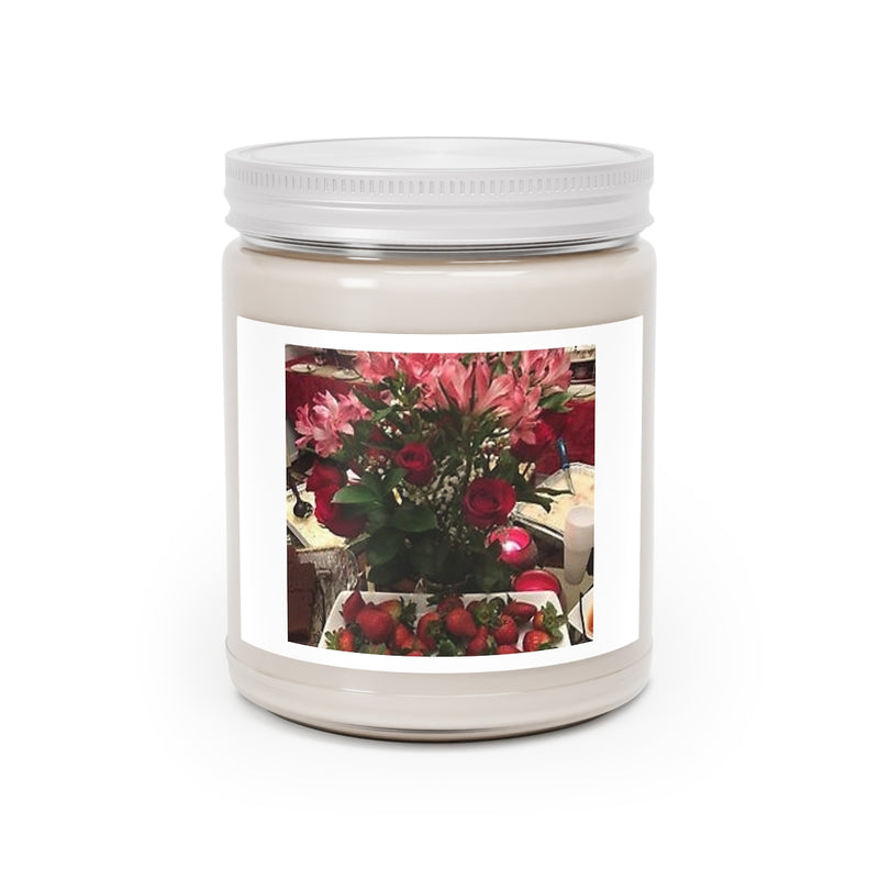 " Flowers & Strawberries " Design Scented Candles, 9oz Holiday Gift Birthday Gift Comfort Spice Scent, Sea Breeze Scent, Vanilla Bean Scent Home Decor