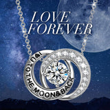 Austrian Elements Pave " I Love You To The Moon & Back " Necklace in 14K White Gold ITALY Made