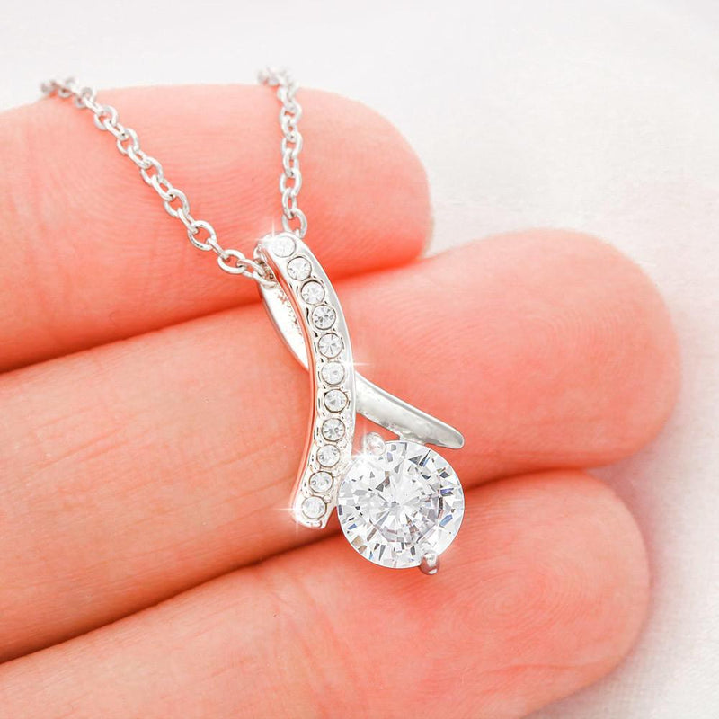 18K White Gold Plated Ribbon Love Necklace made with Crystals