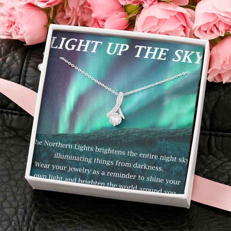 CARD#10- Aurora Borilles 18K White Gold Plated Ribbon Love Necklace made with Crystals