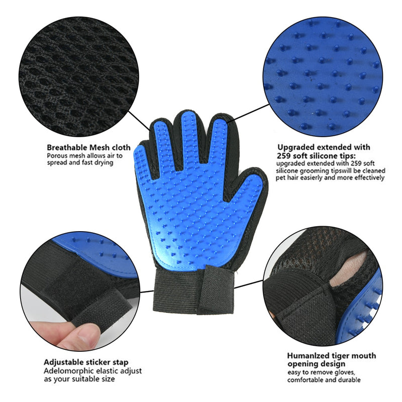 3pcs Five-Finger De-Shedding Pet Grooming Massage Gloves