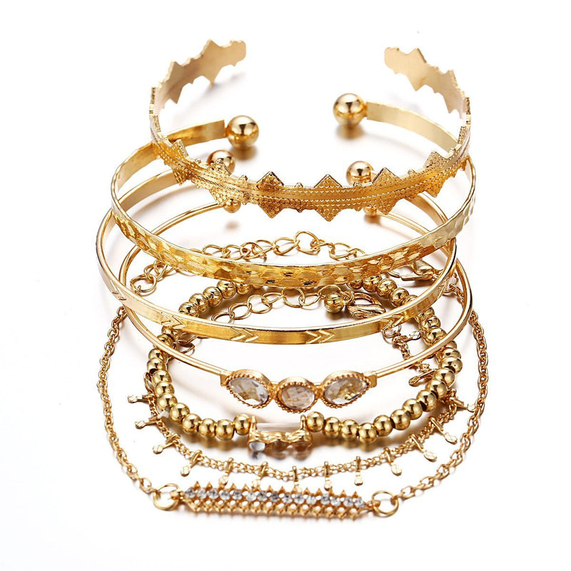 7 Piece Geometric Bangle Set With Austrian Crystals 18K Gold Plated Bracelet