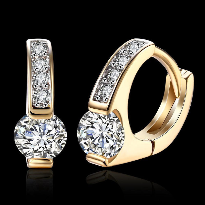 Baby Cut Square Huggie Earring in 18K Gold Plated with Austrian Crystals