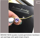 New Purple Crystal Gemstone Necklace Earrings Set. Women's Fashion Jewelry - Findsbyjune.com