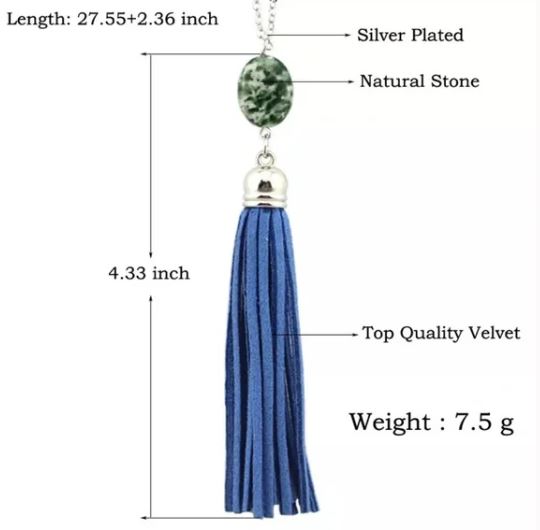 NWT New Long Tassel Necklace w/ Oval Gemstone. Women's Fashion Jewelry