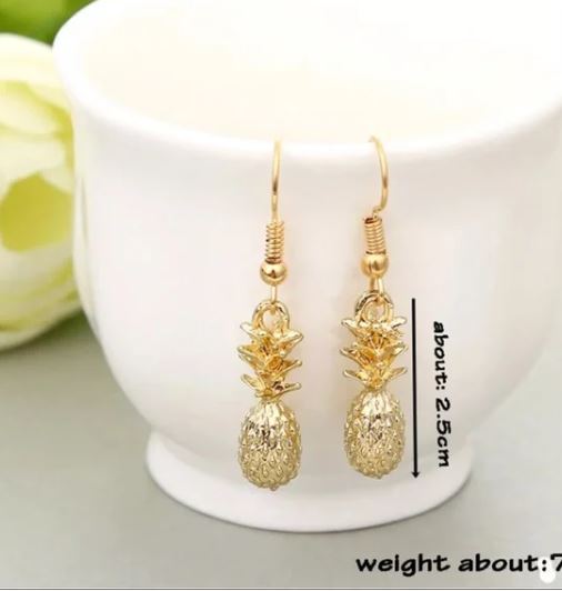 Brand New Gold-Plated Cute Pineapple 🍍 Earrings. Women's Fashion Jewelry