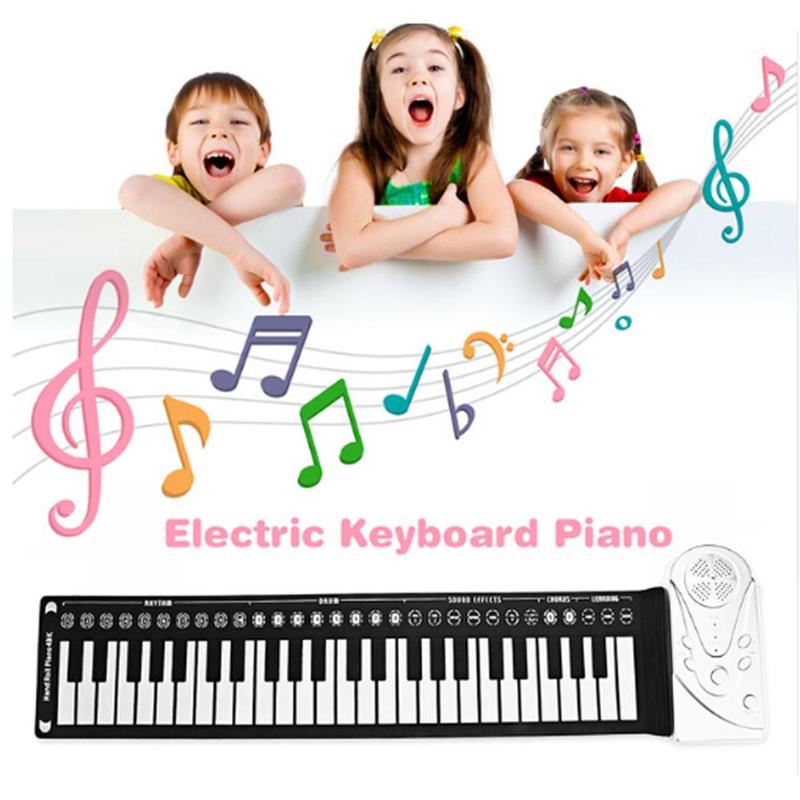 Portable 49 Keys Flexible Silicone Roll Up Piano Folding Electronic Keyboard for Children Student