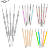 5Pcs Set UV Gel Painting Nail Art Dotting Pen Acrylic Handle Rhinestone Crystal 2 Way Brush Salon Decoration Manicure Tools Kit