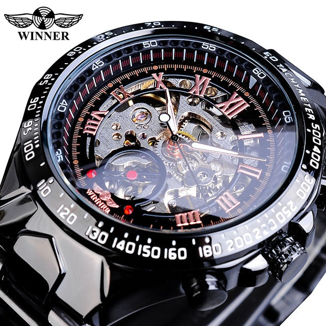 Self-Winding Mechanical Sport Design Golden Men's Stainless Steel Watch