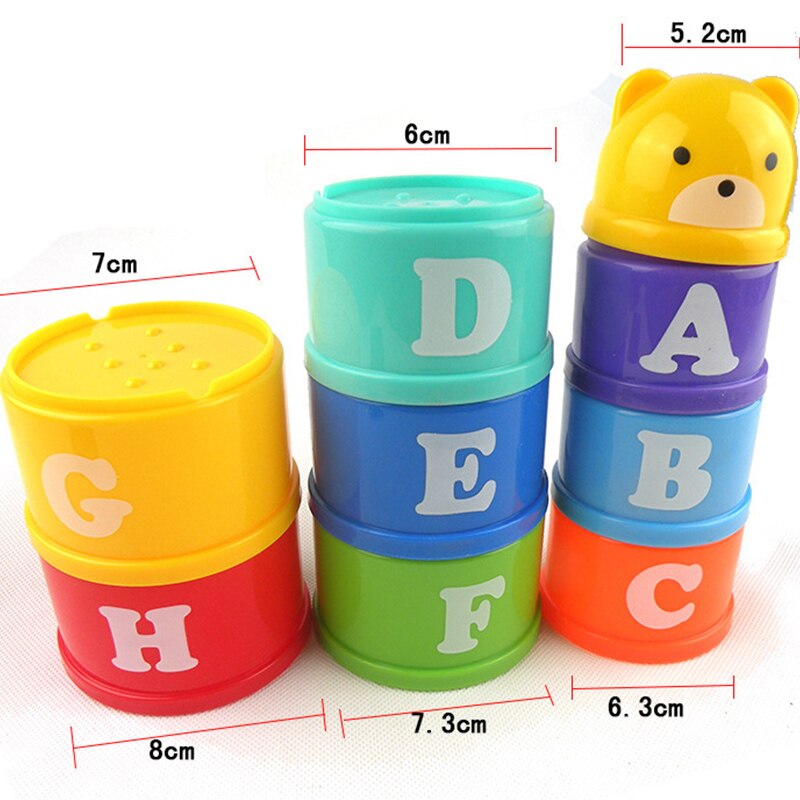 8PCS Educational Baby Toys 6Month Figures Letters Folding Stack Cup Tower