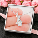 18K White Gold Plated Ribbon Love Necklace made with Crystals