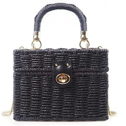 Handwoven Rattan vintage purse Bag Natural Chic Casual Handbag Beach Sea tote Basket Straw vacation Bag - Findsbyjune.com
